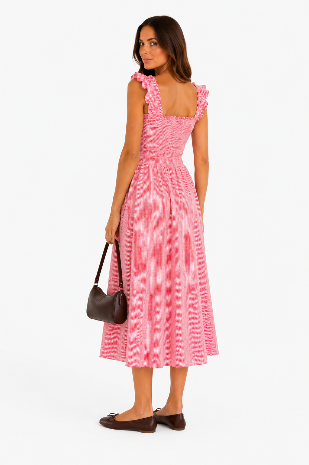 Abito lungo vichy rosso in cotone – IN1787