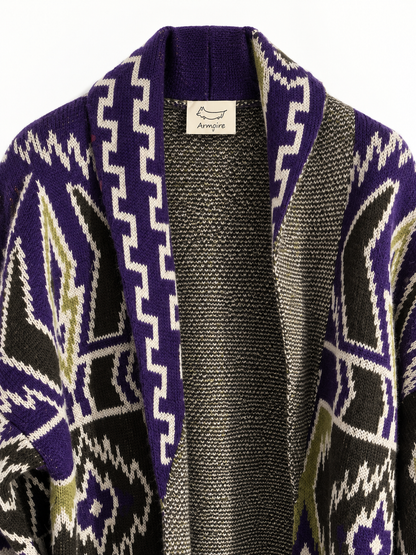 Cardigan Armoire jacquard viola con cintura