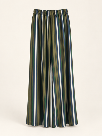 Pantalone palazzo a righe – blu, panna e verde