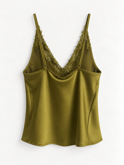 Top TENSIONE IN in Raso con Pizzo – Verde Olio