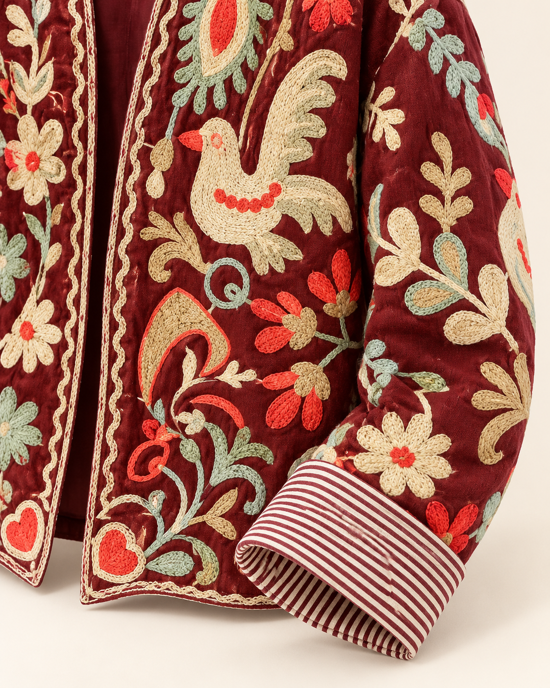 Giacca donna ricamata bordeaux in cotone
