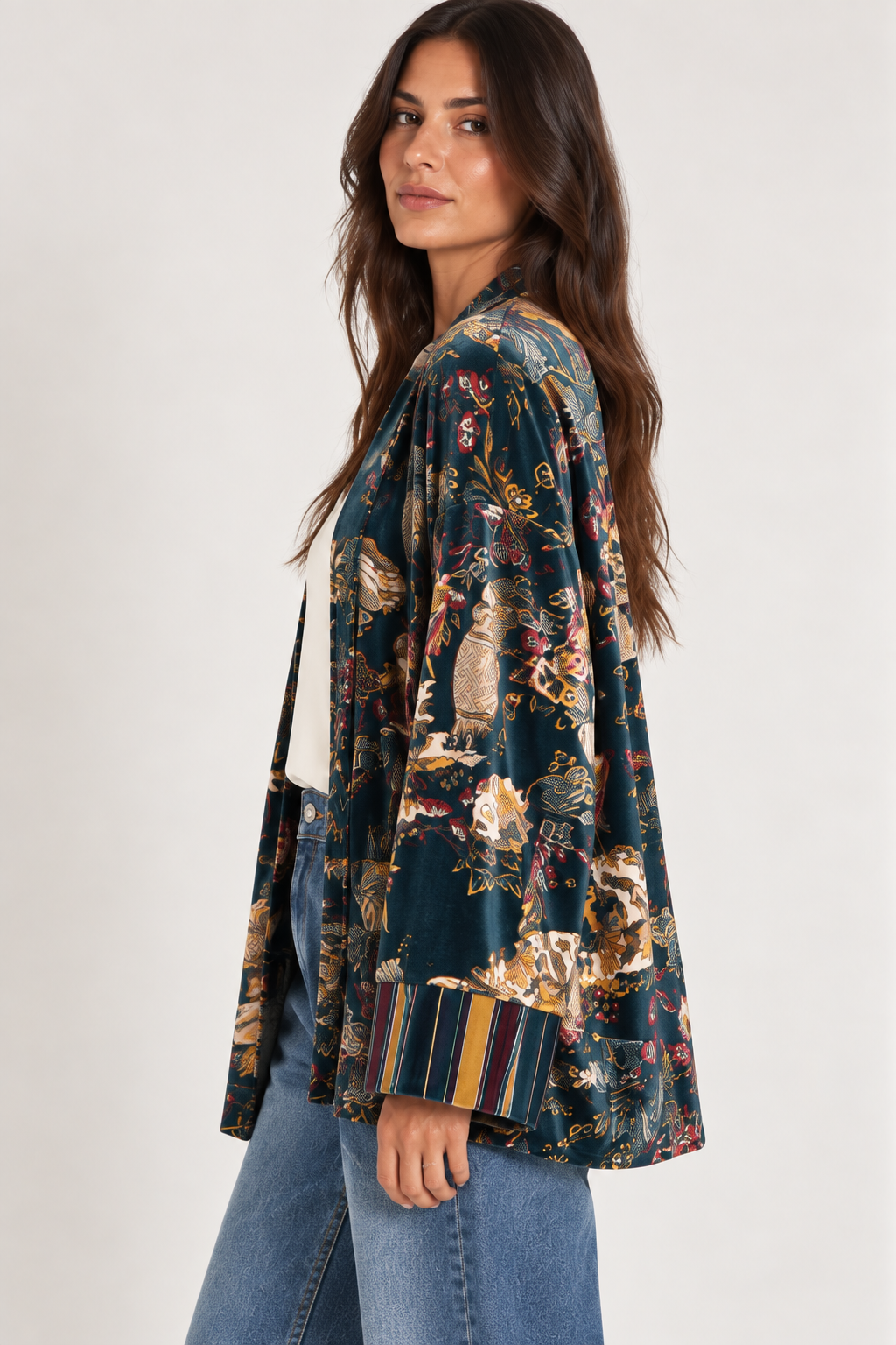 Kimono Have One in ciniglia fantasia – blu petrolio