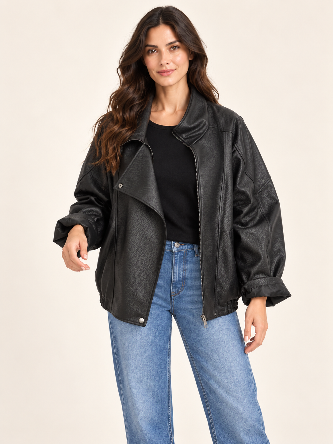 Bomber donna oversize in ecopelle nera Have One