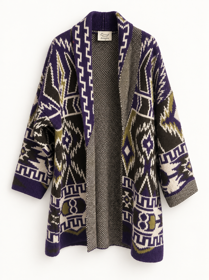 Cardigan Armoire jacquard viola con cintura