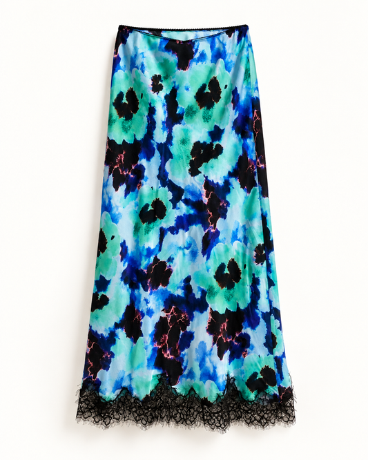 Gonna midi Peonie acquarello turchese