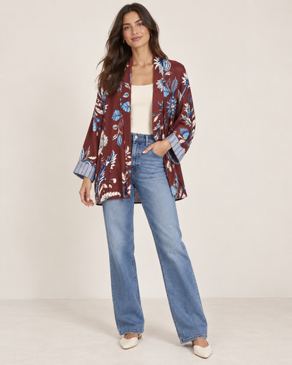 Kimono Have One floreale – bordeaux