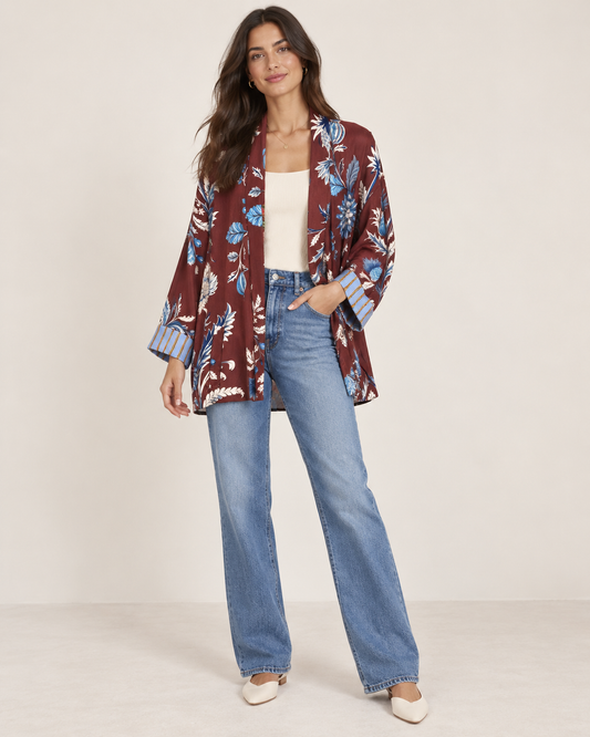 Kimono Have One floreale – bordeaux