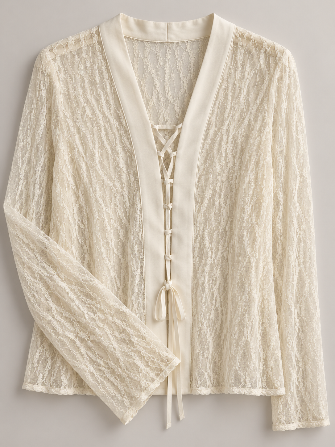 Camicia in pizzo con lacci – panna