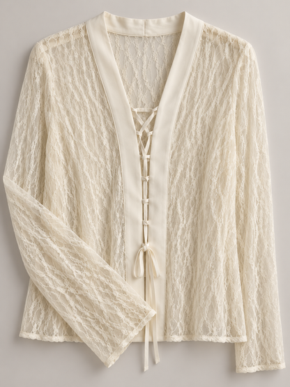 Camicia in pizzo con lacci – panna