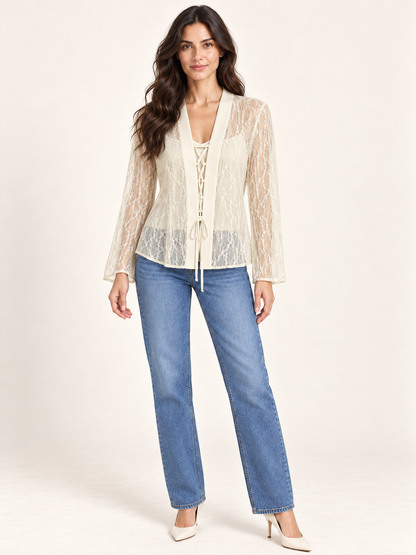 Camicia in pizzo con lacci – panna