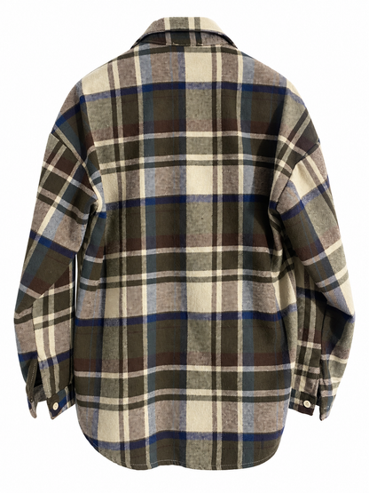 Camicia donna tartan verde oliva e panna con spilla rimovibile