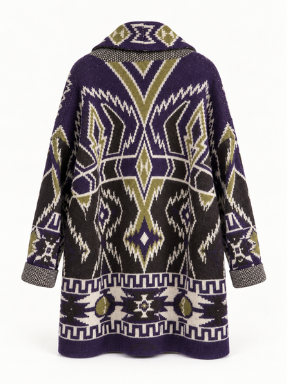 Cardigan Armoire jacquard viola con cintura