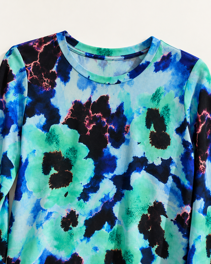Maglia donna a fantasia floreale azzurra