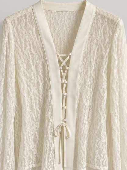 Camicia in pizzo con lacci – panna