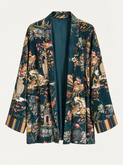 Kimono Have One in ciniglia fantasia – blu petrolio