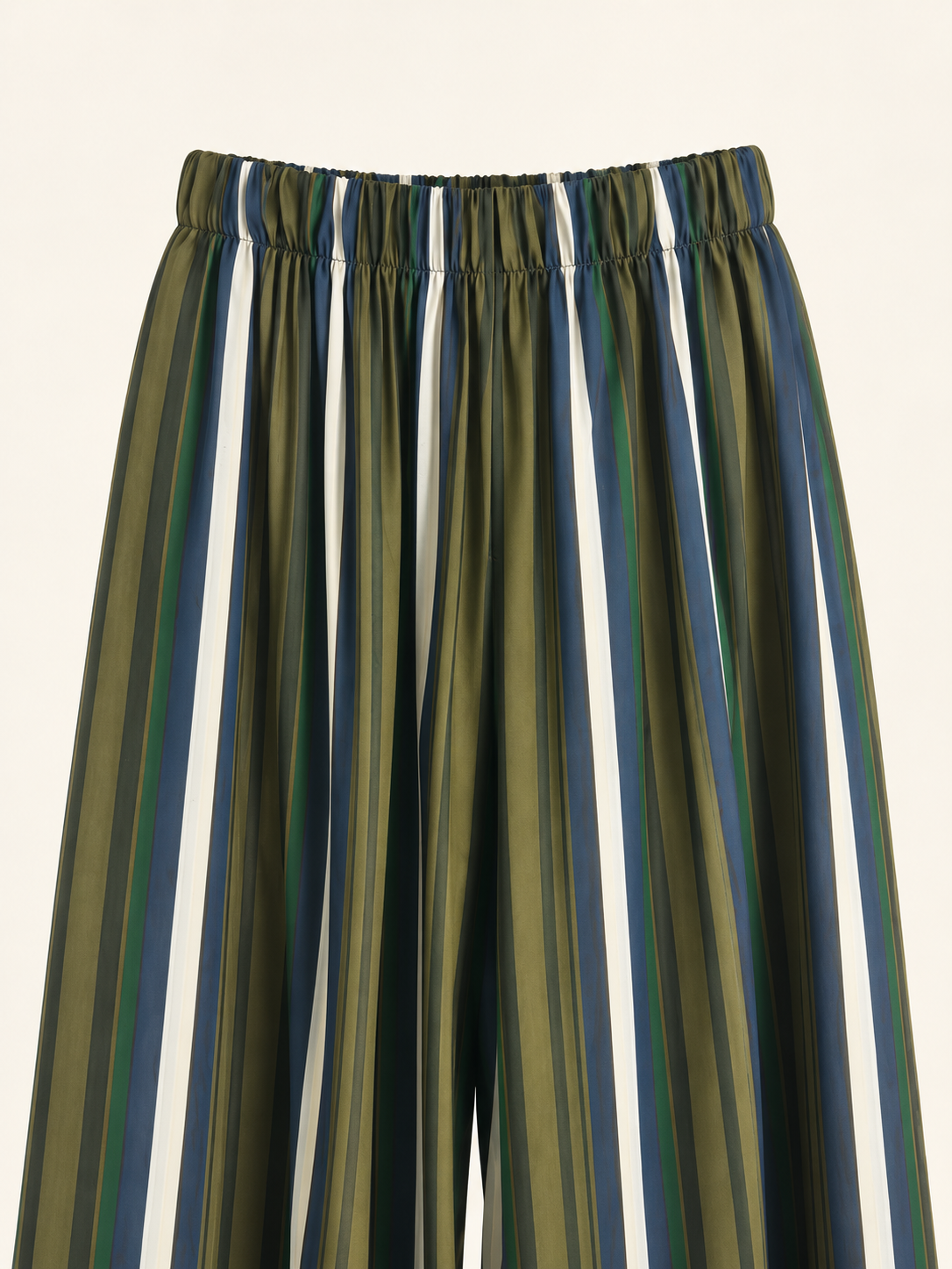 Pantalone palazzo a righe – blu, panna e verde