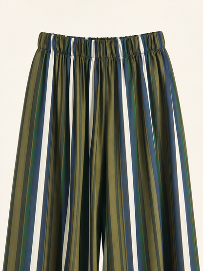 Pantalone palazzo a righe – blu, panna e verde