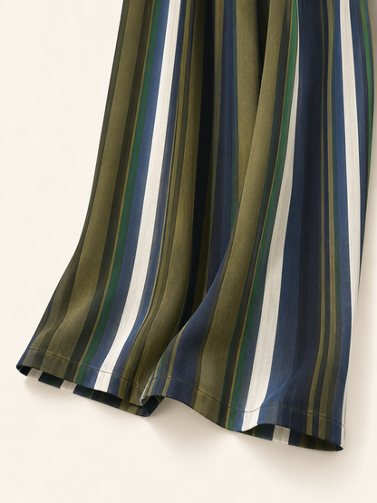Pantalone palazzo a righe – blu, panna e verde
