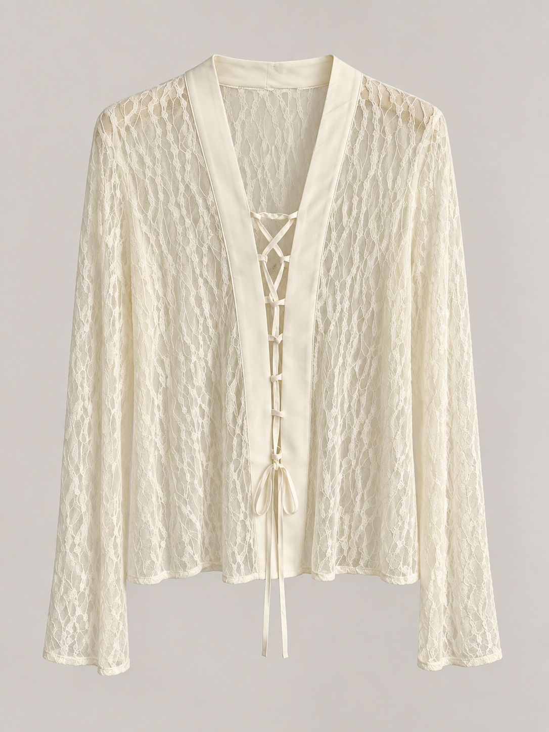 Camicia in pizzo con lacci – panna