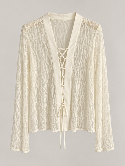 Camicia in pizzo con lacci – panna