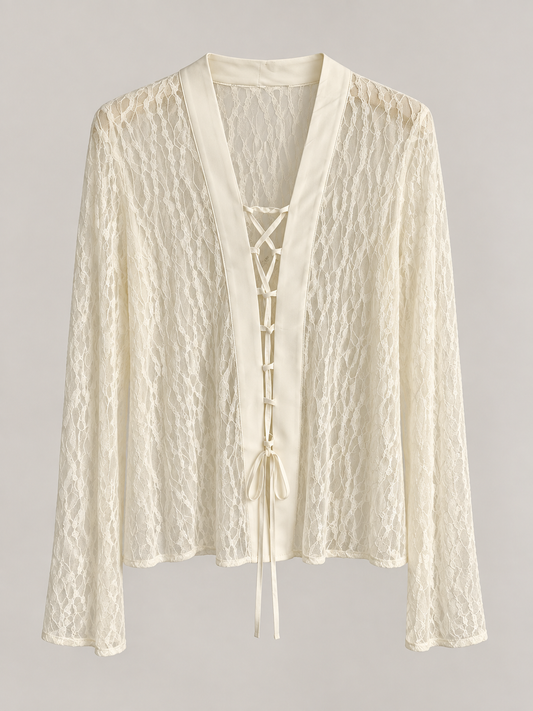 Camicia in pizzo con lacci – panna