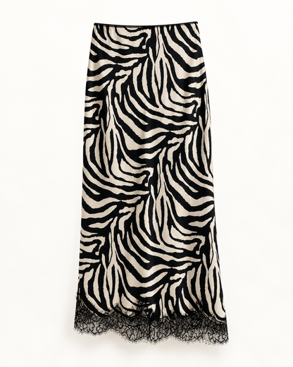 Gonna longuette Zebra panna e nera con pizzo