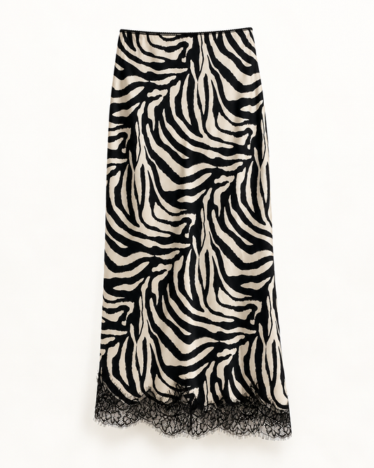 Gonna longuette Zebra panna e nera con pizzo