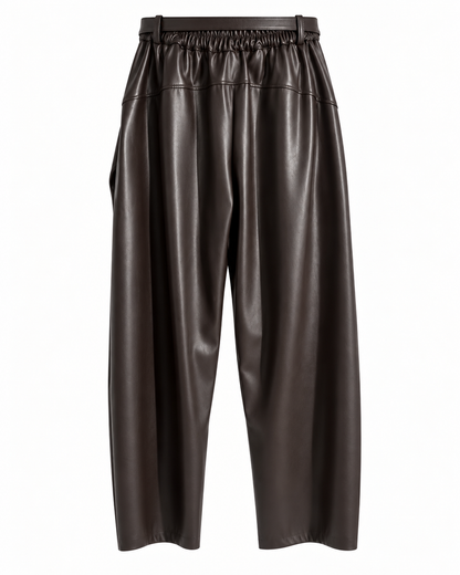 Pantalone Barrel in Ecopelle con Cintura