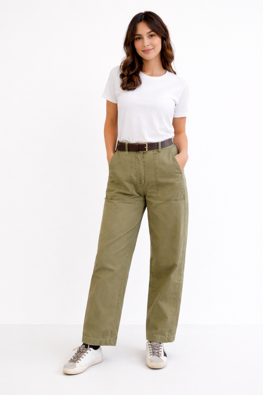 Pantalone Wide Leg Verde Militare ￼