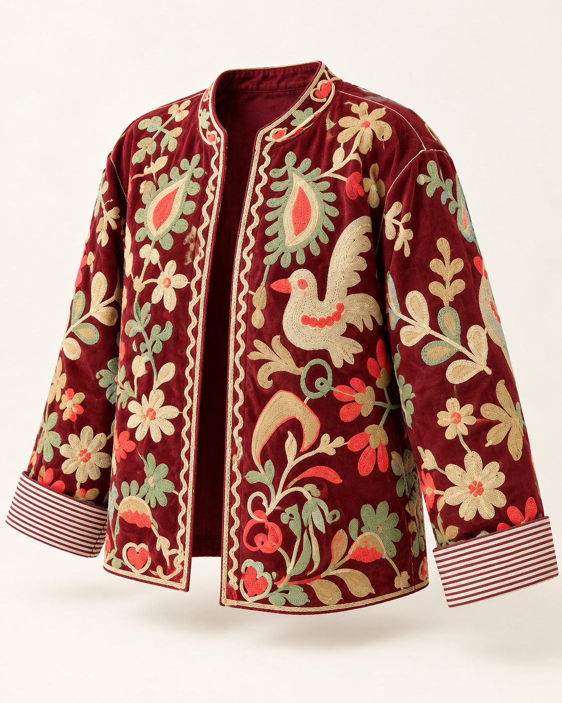 Giacca donna ricamata bordeaux in cotone