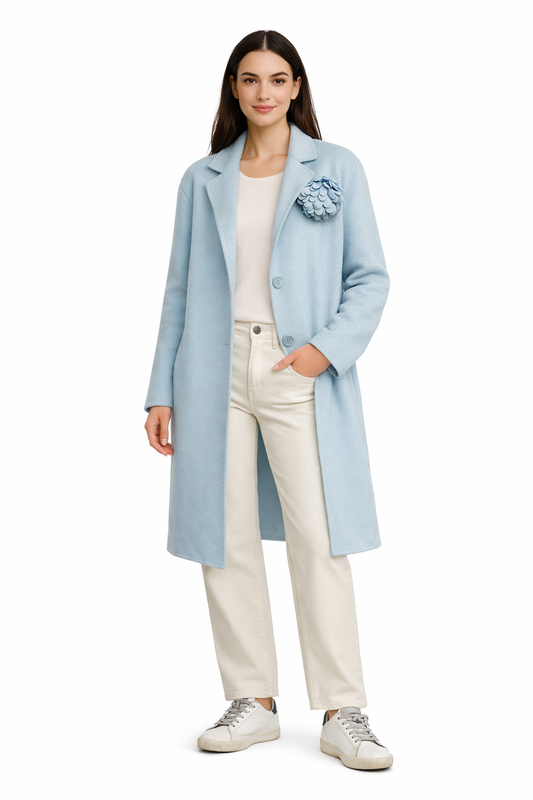 Cappottino Vicolo in Lana Celeste con Fiore