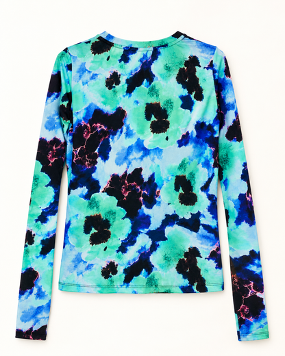 Maglia donna a fantasia floreale azzurra