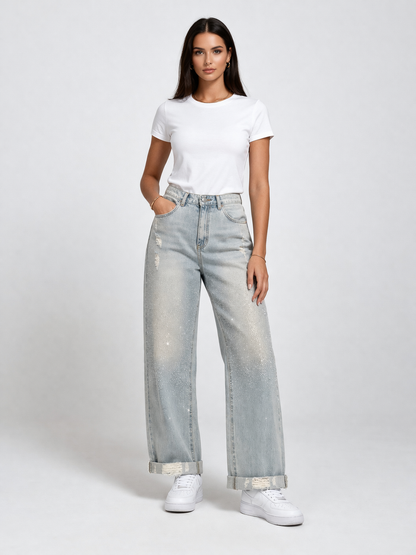 Jeans wide leg con strass – Stella