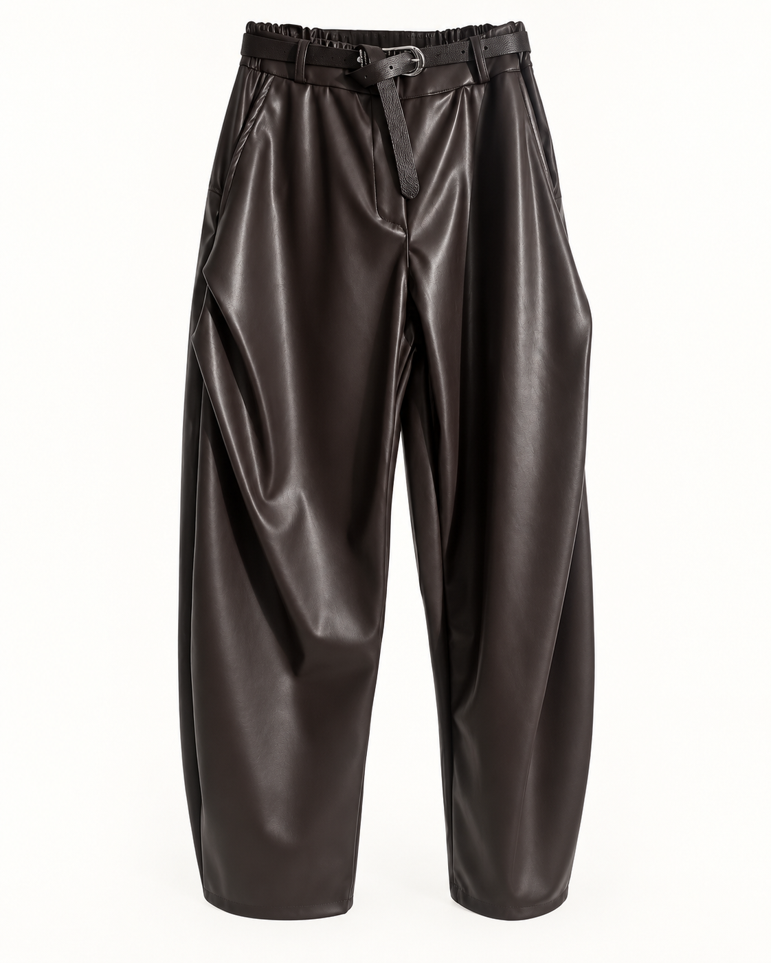 Pantalone Barrel in Ecopelle con Cintura