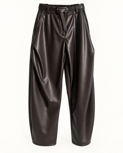 Pantalone Barrel in Ecopelle con Cintura