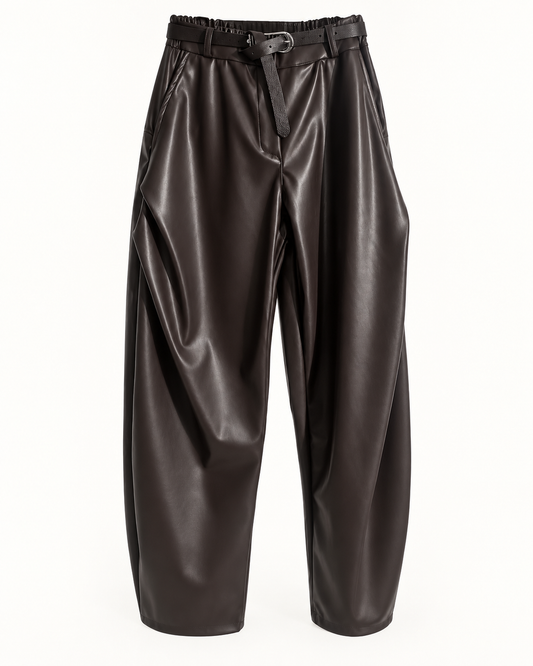 Pantalone Barrel in Ecopelle con Cintura