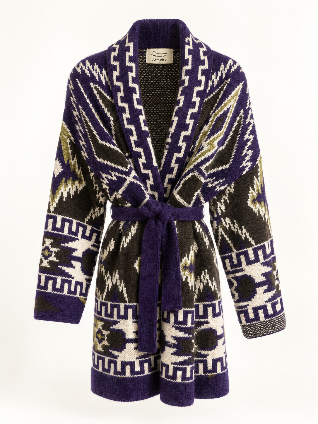 Cardigan Armoire jacquard viola con cintura