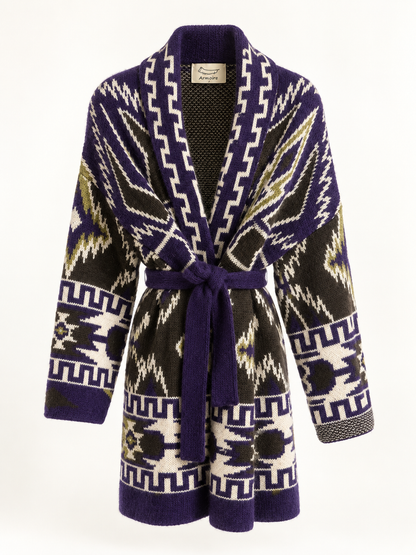 Cardigan Armoire jacquard viola con cintura