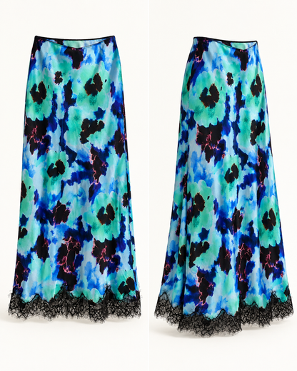 Gonna midi Peonie acquarello turchese