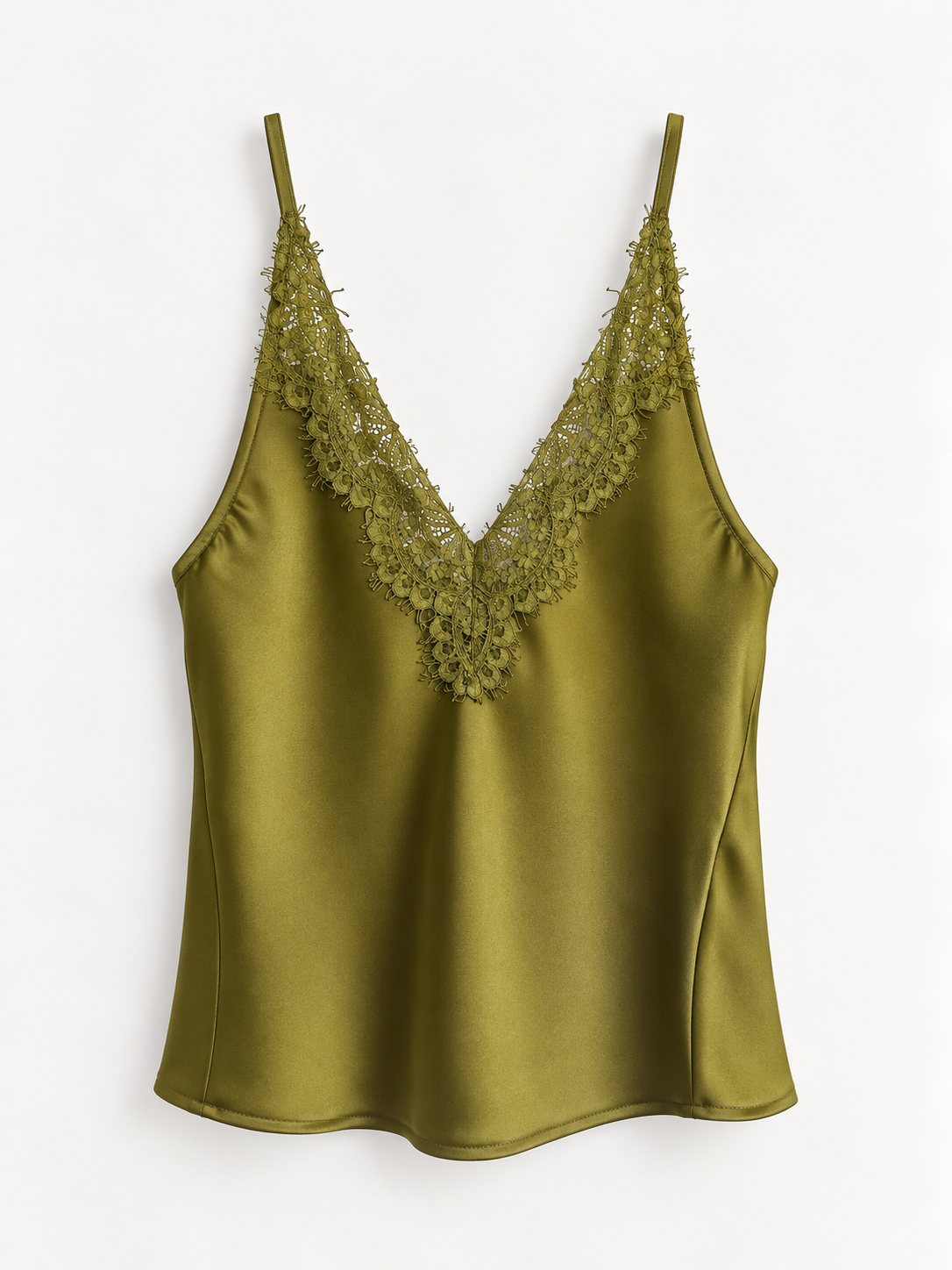 Top TENSIONE IN in Raso con Pizzo – Verde Olio