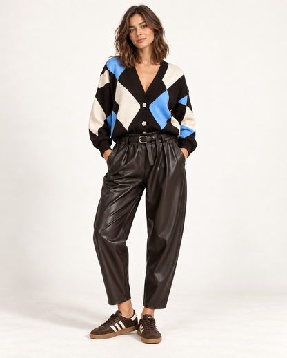Pantalone Barrel in Ecopelle con Cintura