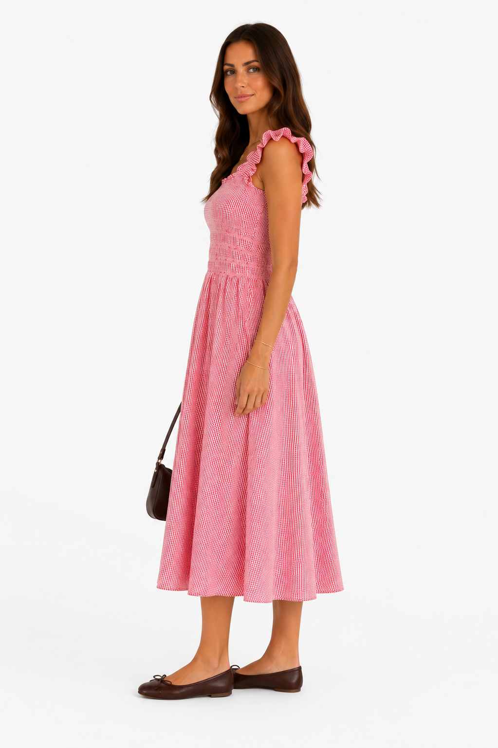 Abito lungo vichy rosso in cotone – IN1787