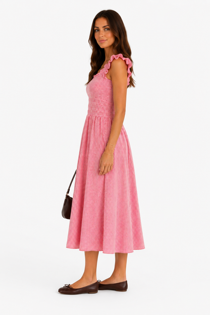 Abito lungo vichy rosso in cotone – IN1787