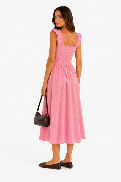 Abito lungo vichy rosso in cotone – IN1787