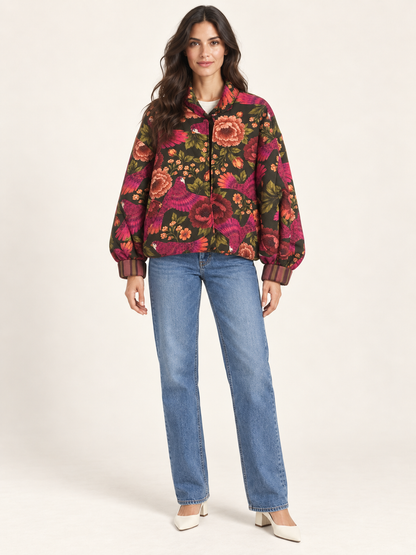 Bomber Nomad fantasia pappagalli – olio, cipria e fucsia