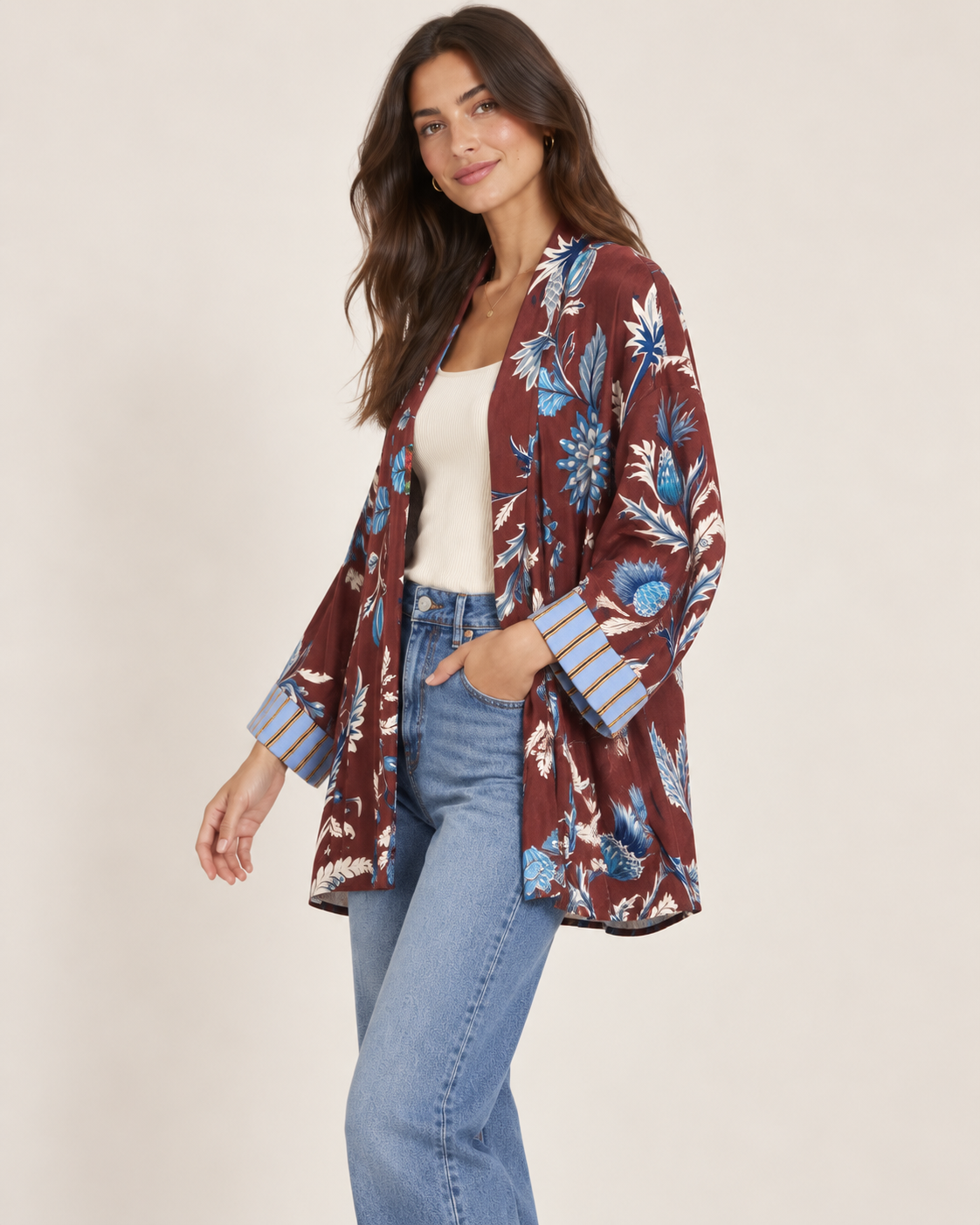 Kimono Have One floreale – bordeaux
