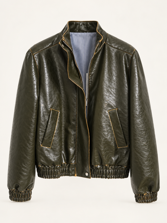 Bomber donna effetto pelle verde oliva