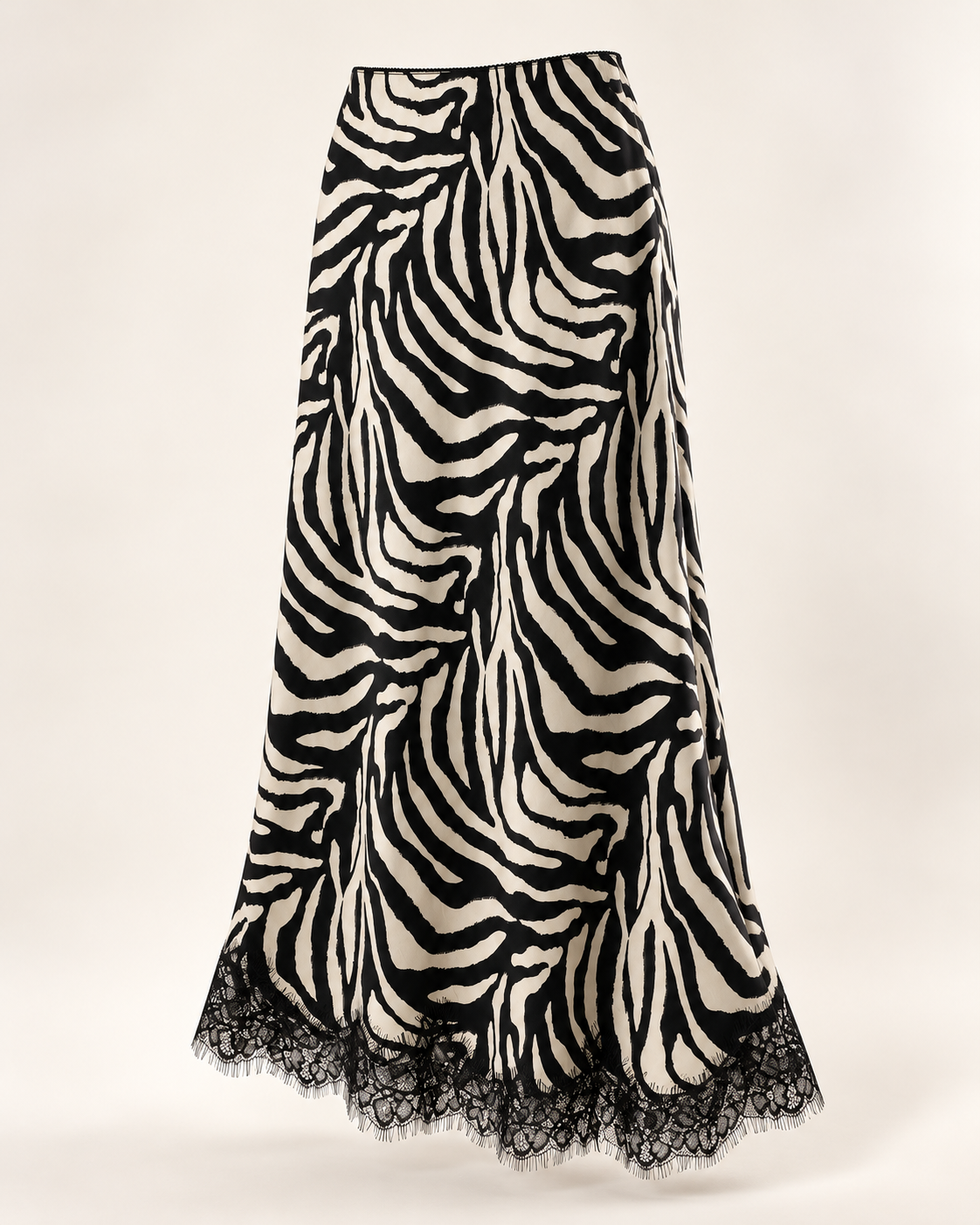 Gonna longuette Zebra panna e nera con pizzo