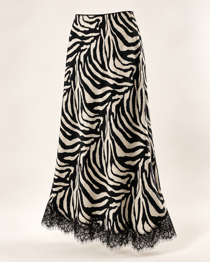 Gonna longuette Zebra panna e nera con pizzo