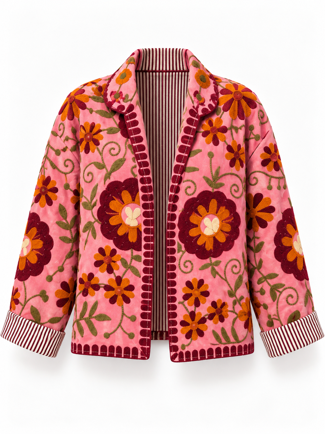 Giacca donna rosa ricamata con fantasia floreale
